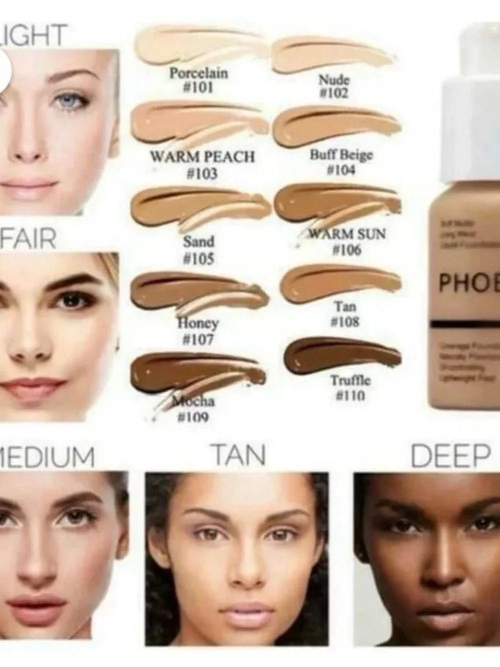NWOT PHOERA Soft Matte Long Wear Coverage Foundation #101 Porcelain